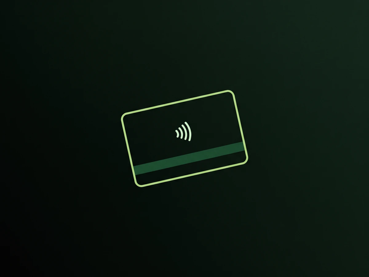 A single outlined payment card carrying a contactless symbol.